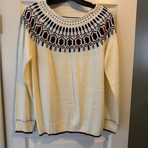 Cream and Navy Patterned Women's Sweater